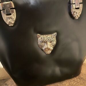 Black vintage tango Bag with Silver Leopard Accents